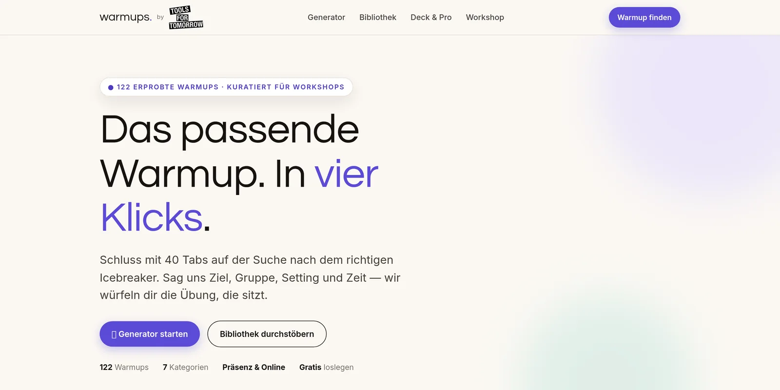 Warm-up-Finder: das passende Warm-up in vier Klicks nach Ziel, Gruppe und Zeit