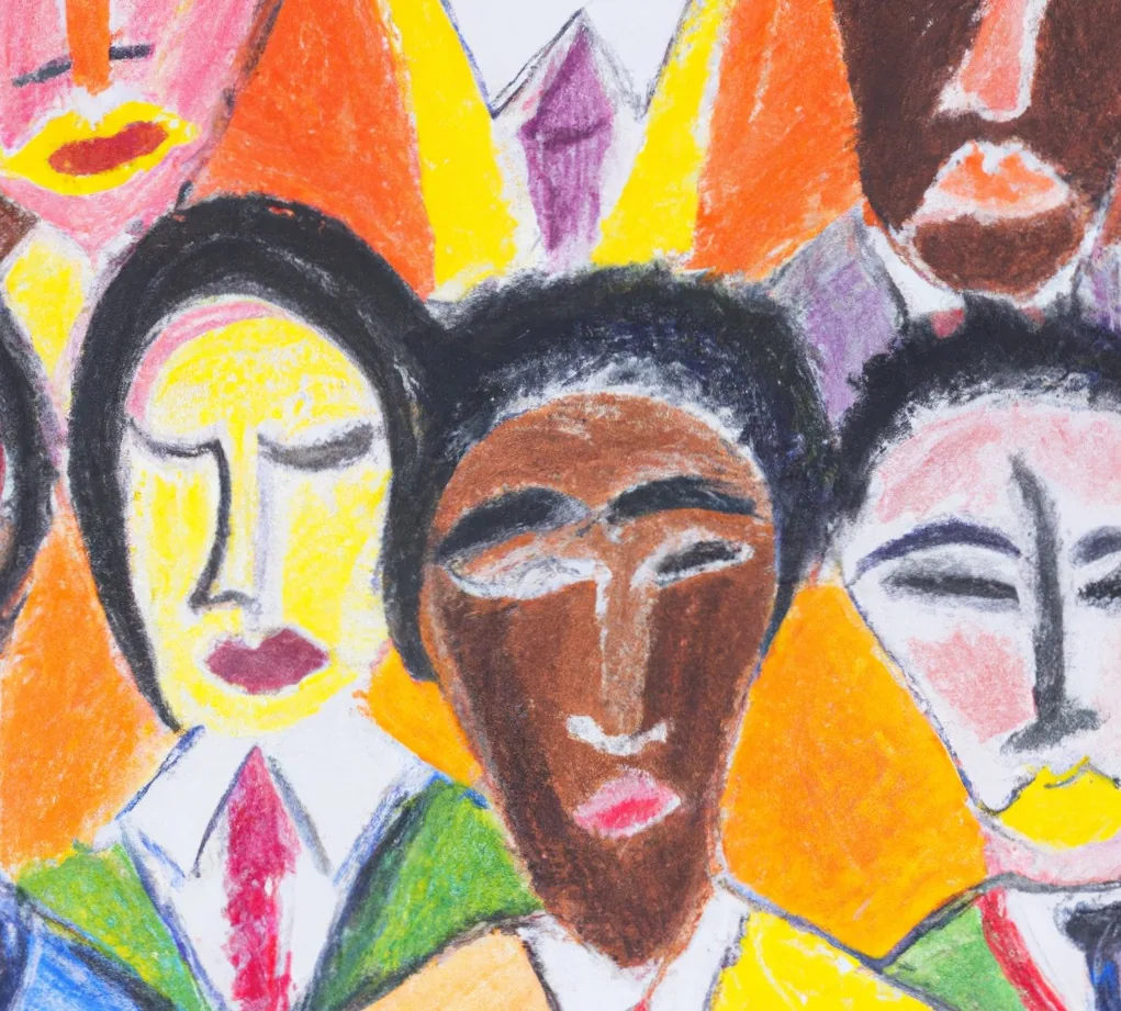 Bunte gezeichnete Gesichter — Vielfalt und Gemeinschaft